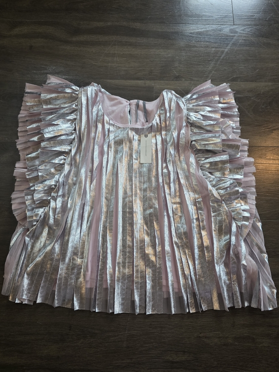 Anthropologie Tops - Anthropologie Pink Metallic Pleated Ruffle Blouse